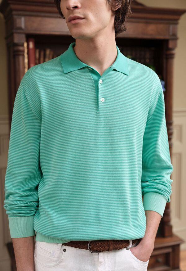 Paul Stuart Cotton Stripe Long Sleeve Polo