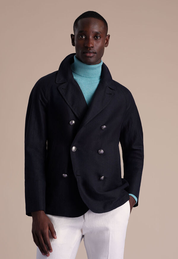 Paul Stuart Double Breasted Linen & Cotton Peacoat