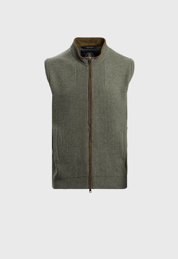 paul stuart Lambswool Vest with Suede Trim
