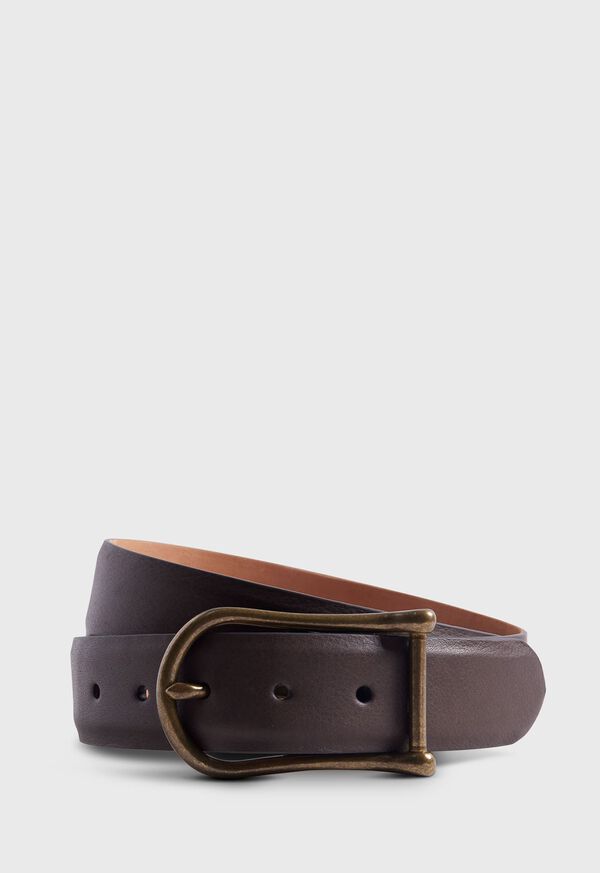 paul stuart Leather Belt with Brass Buckle