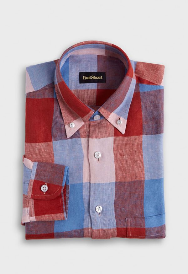 paul stuart Linen Buffalo Check Sport Shirt