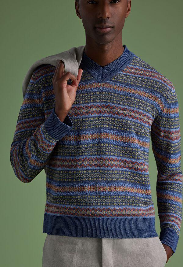 Paul Stuart Linen Fair Isle V-neck Sweater
