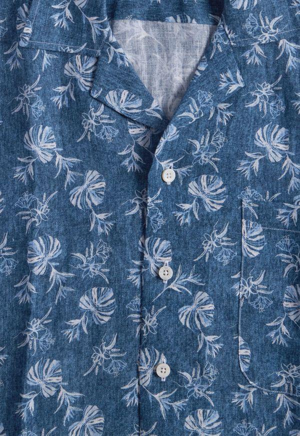 Paul Stuart Linen Leaf Print Camp Shirt