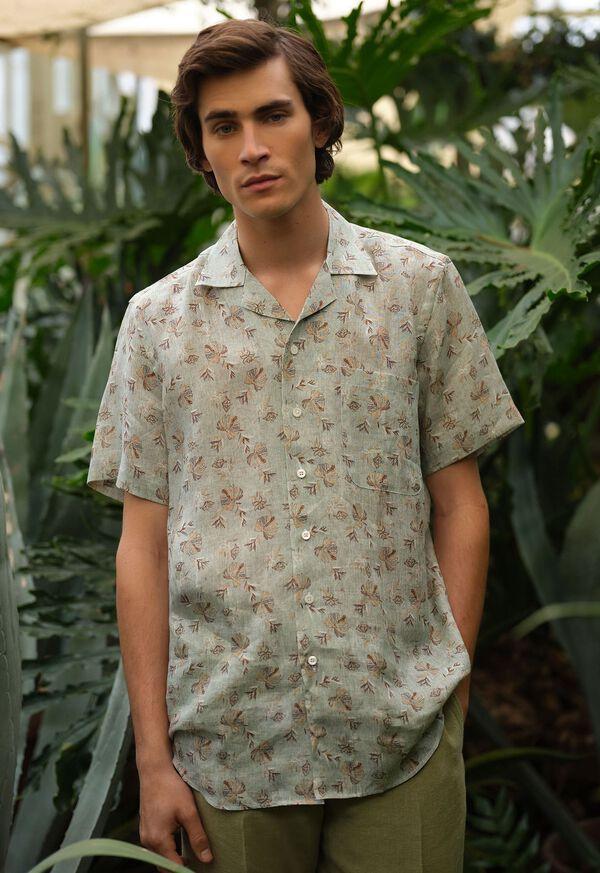 Paul Stuart Linen Leaf Print Camp Shirt