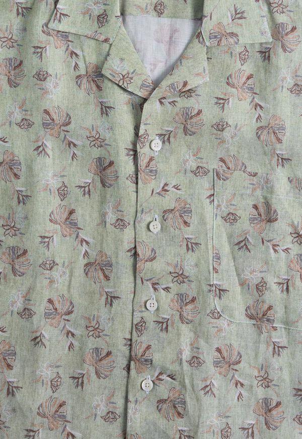 Paul Stuart Linen Leaf Print Camp Shirt