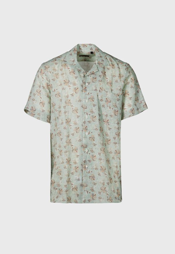 paul stuart Linen Leaf Print Camp Shirt