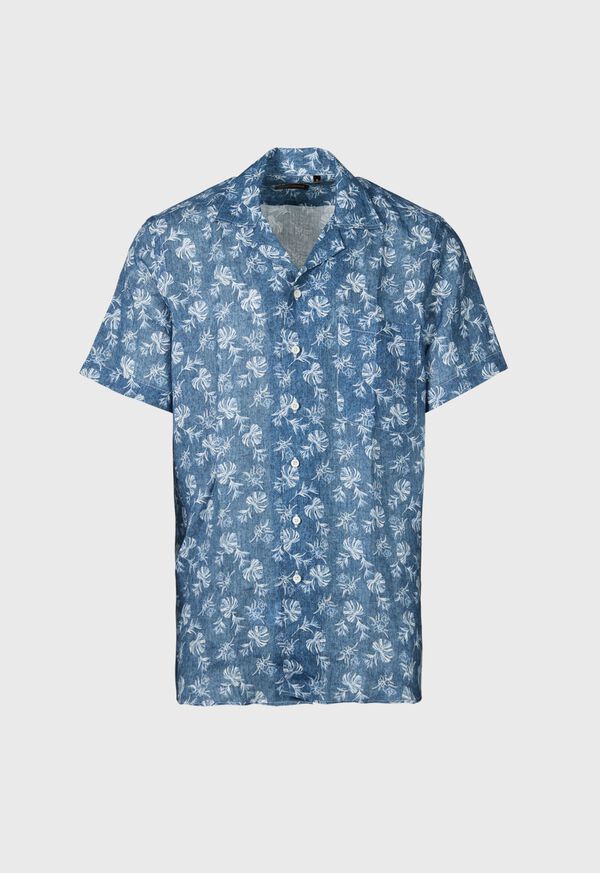 paul stuart Linen Leaf Print Camp Shirt