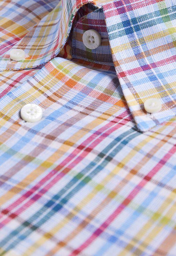 Paul Stuart Linen Multicolor Plaid Sport Shirt