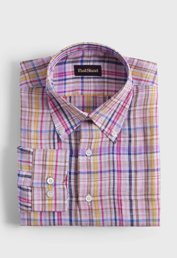 paul stuart Linen Multicolor Plaid Sport Shirt