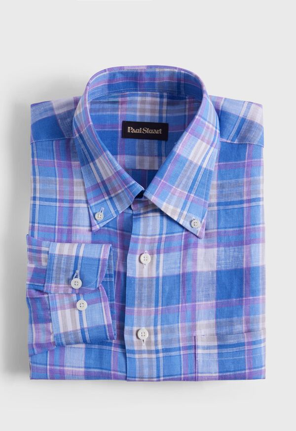 paul stuart Linen Multicolor Plaid Sport Shirt