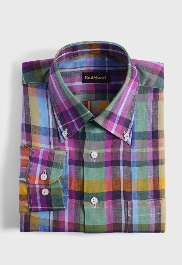 paul stuart Linen Multicolor Plaid Sport Shirt