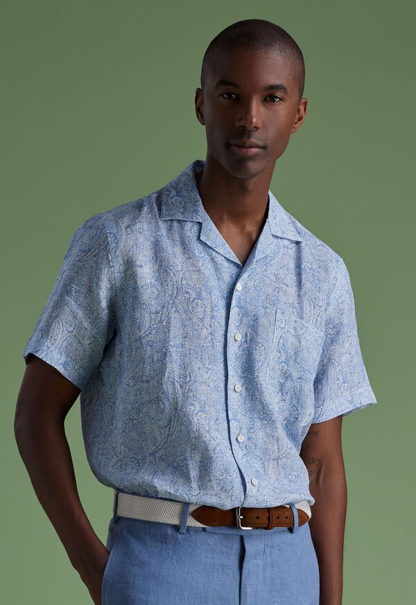 Paul Stuart Linen Paisley Print Camp Shirt
