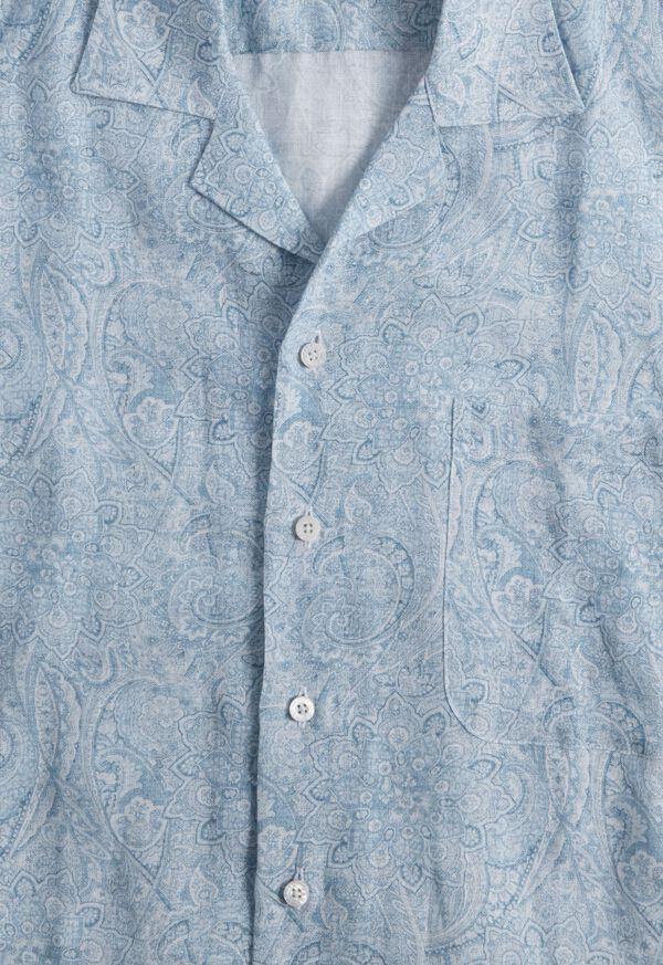 Paul Stuart Linen Paisley Print Camp Shirt