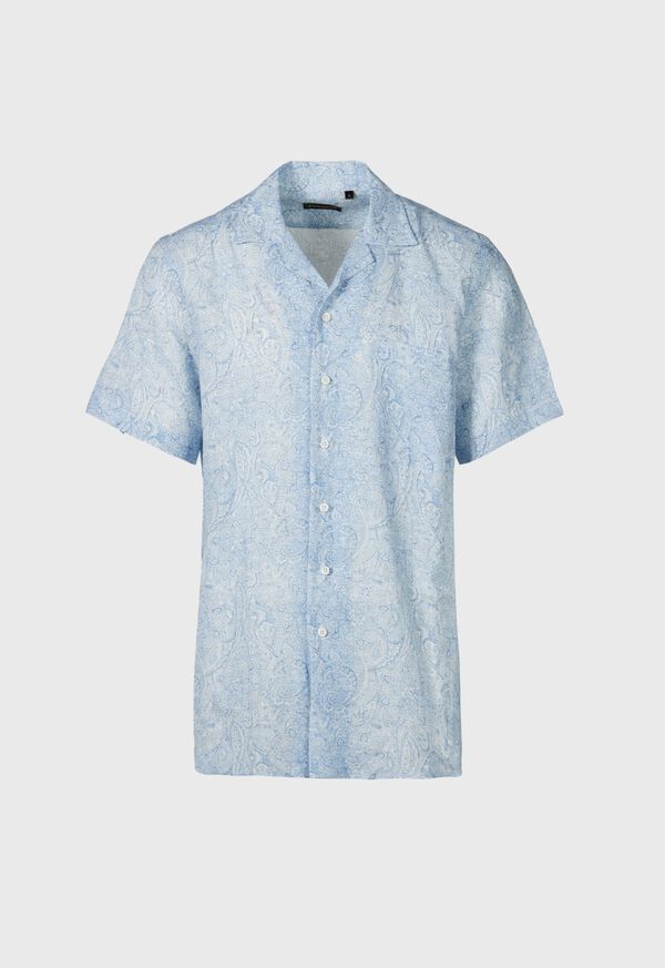 paul stuart Linen Paisley Print Camp Shirt
