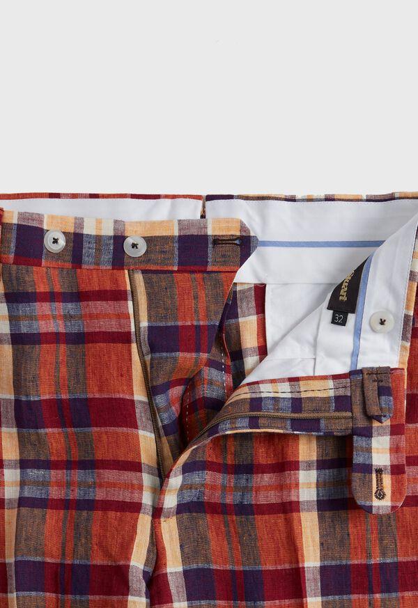 Paul Stuart Linen Plaid Plain Front Dress Trouser