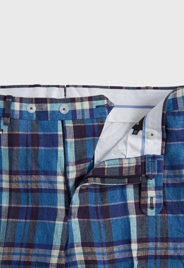 Paul Stuart Linen Plaid Plain Front Dress Trouser