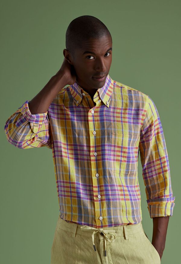 Paul Stuart Linen Plaid Sport Shirt