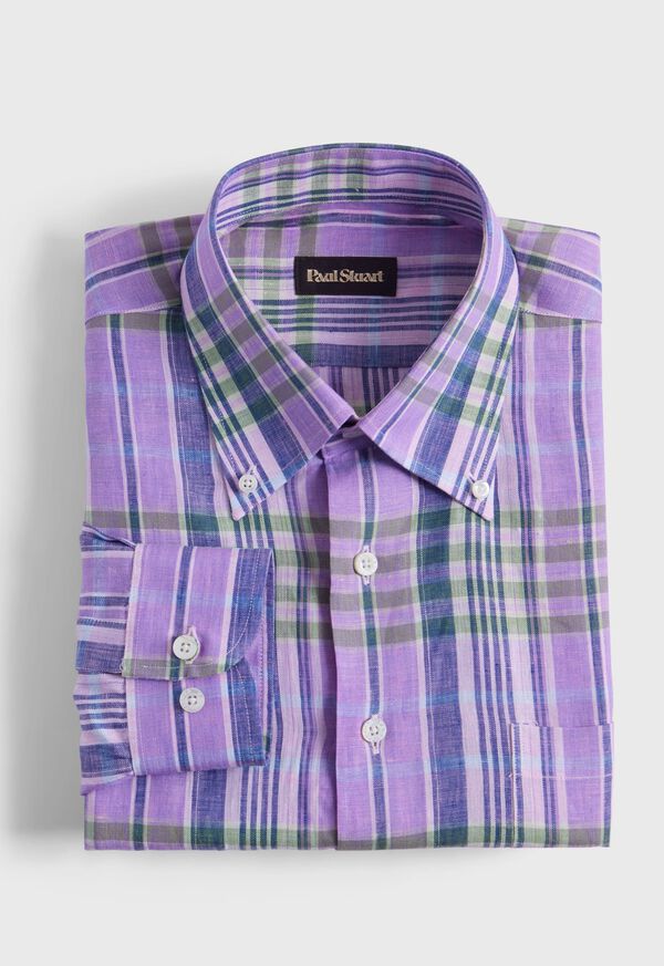paul stuart Linen Plaid Sport Shirt