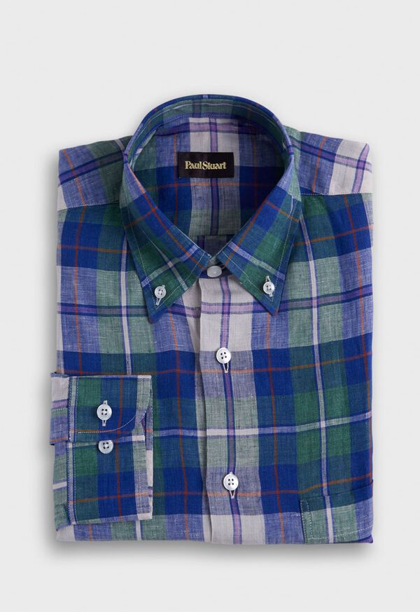 paul stuart Linen Plaid Sport Shirt