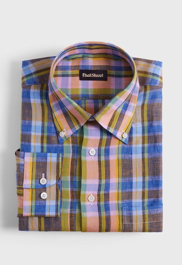 paul stuart Linen Plaid Sport Shirt