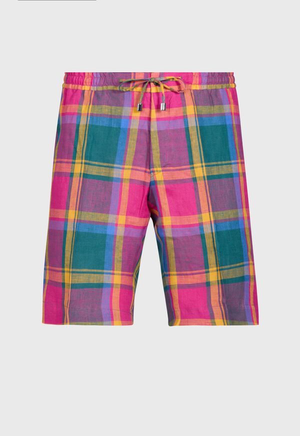 paul stuart Linen Plaid Walk Shorts