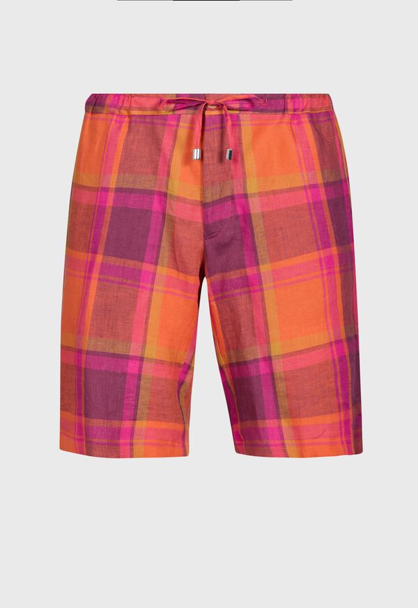 paul stuart Linen Plaid Walk Shorts