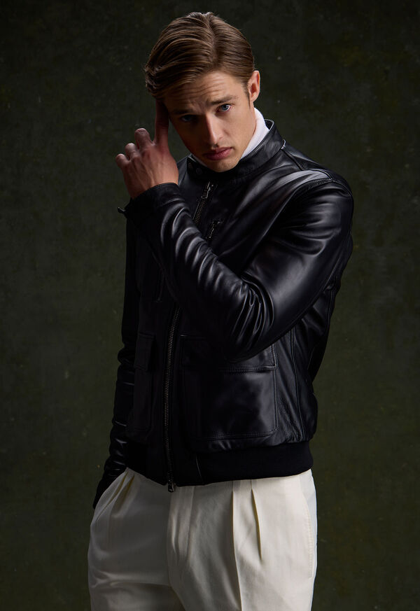 Paul Stuart Modern Leather Bomber Jacket