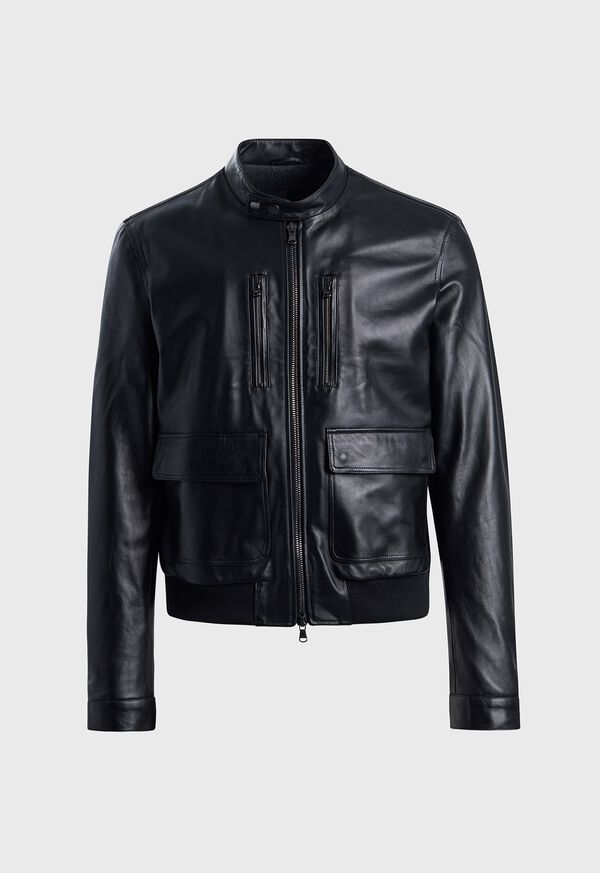 paul stuart Modern Leather Bomber Jacket