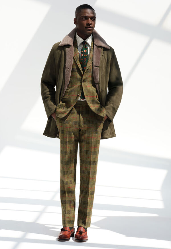 Paul Stuart Modern Suede Coat With Shearling Trim