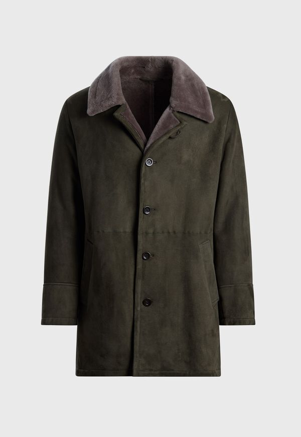 paul stuart Modern Suede Coat with Shearling Trim