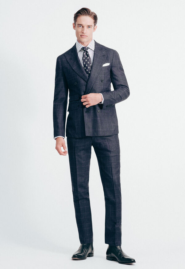 Paul Stuart Navy Plaid Double Breasted Suit