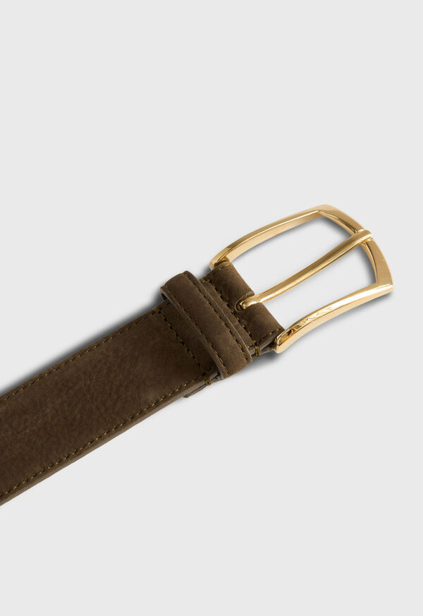 Paul Stuart Nubuk Suede Belt With Gold Buckle