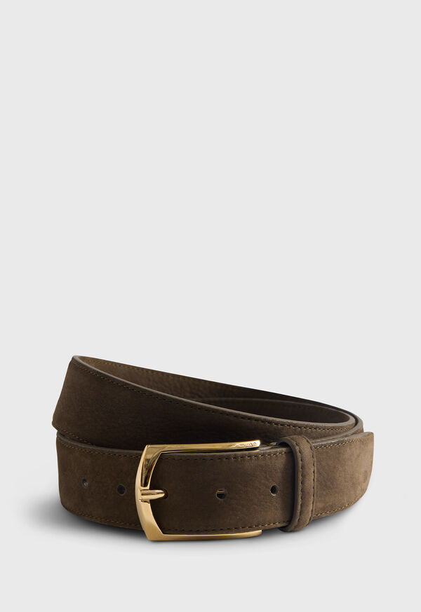 paul stuart Nubuk Suede Belt with Gold Buckle