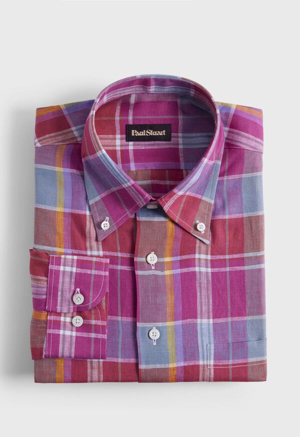 paul stuart Oversized Plaid Linen Sport Shirt