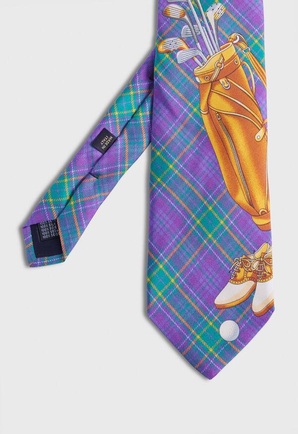 paul stuart Plaid Golf Bag Print Silk Tie