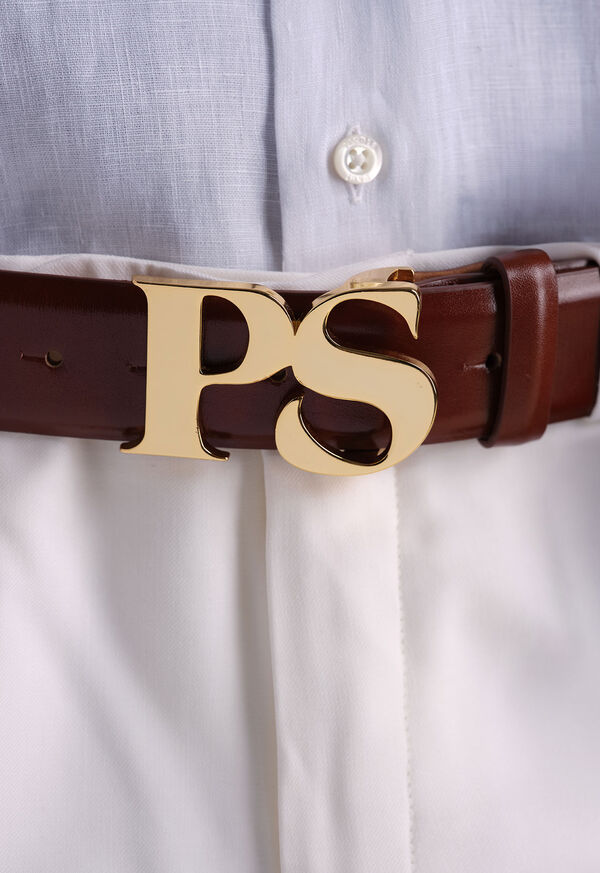 Paul Stuart PS Brass Logo Leather Belt