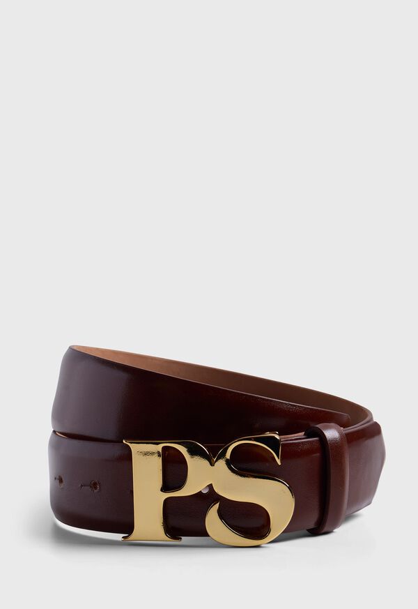 paul stuart PS Brass Logo Leather Belt