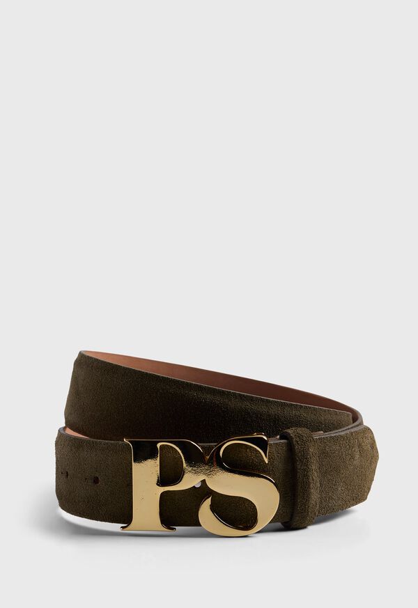 paul stuart PS Brass Logo Suede Belt