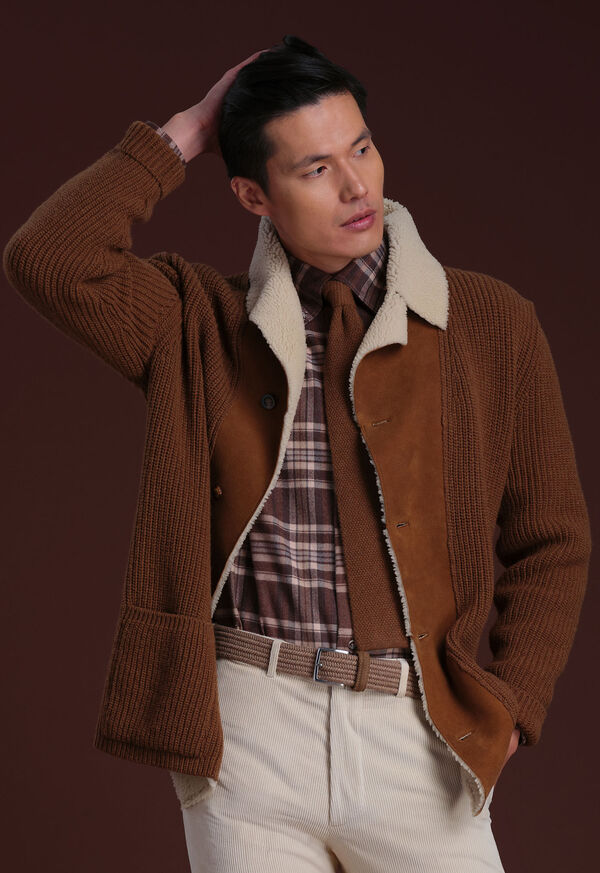 Paul Stuart Shearling Trim Cardigan