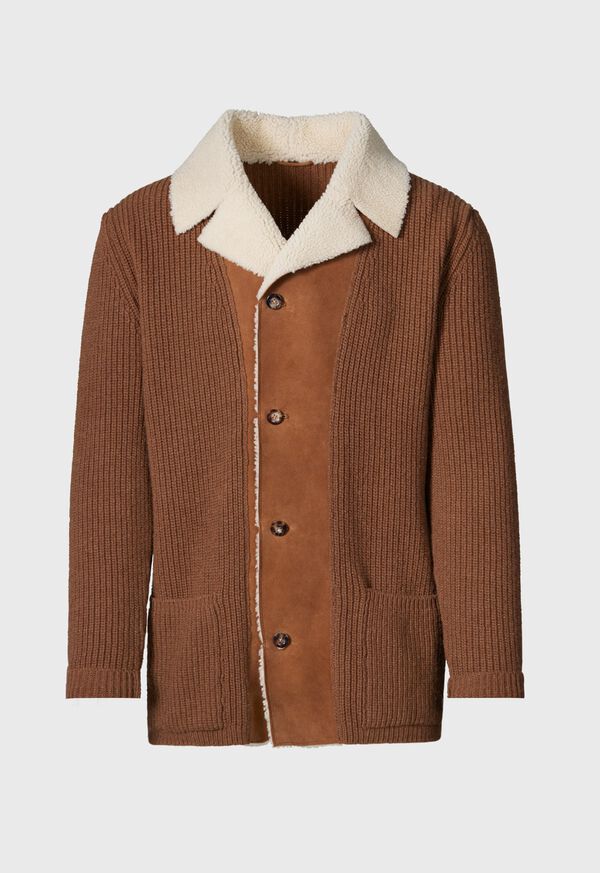 paul stuart Shearling Trim Cardigan
