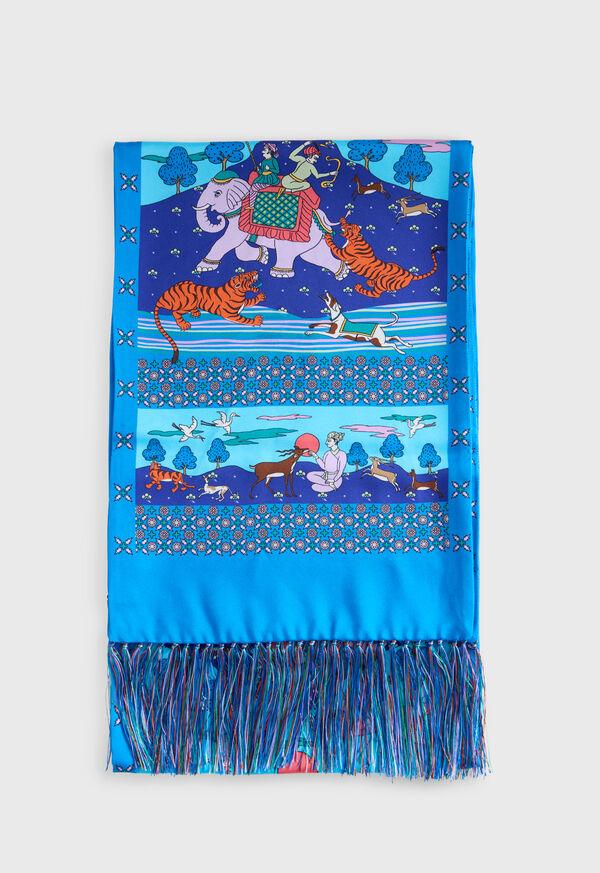 Paul Stuart Silk Tiger Scene Printed Scarf