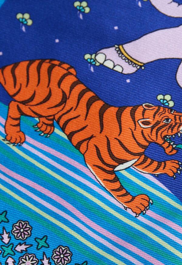 Paul Stuart Silk Tiger Scene Printed Scarf