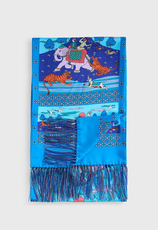 paul stuart Silk Tiger Scene Printed Scarf