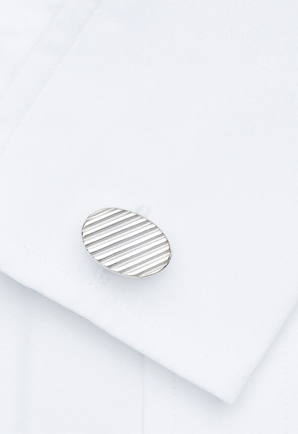 paul stuart Sterling Silver Ribbed Oval Cufflinks
