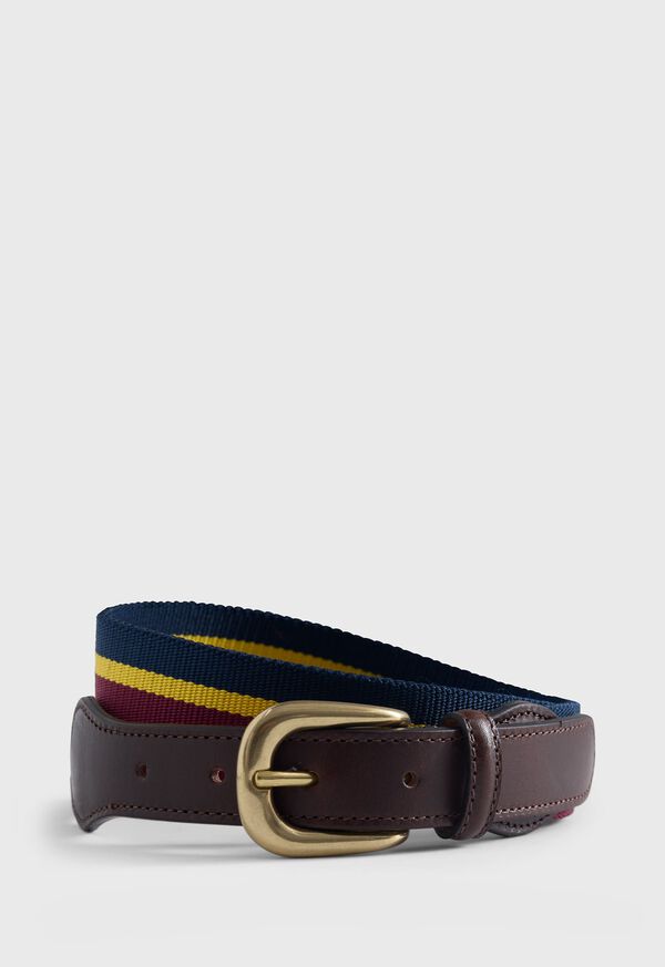 paul stuart Striped Belt with Leather Trim