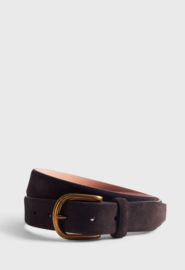 paul stuart Suede Belt with Brass Buckle