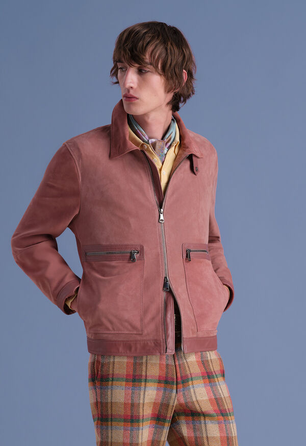 Paul Stuart Suede Zip Jacket With Leather Trim