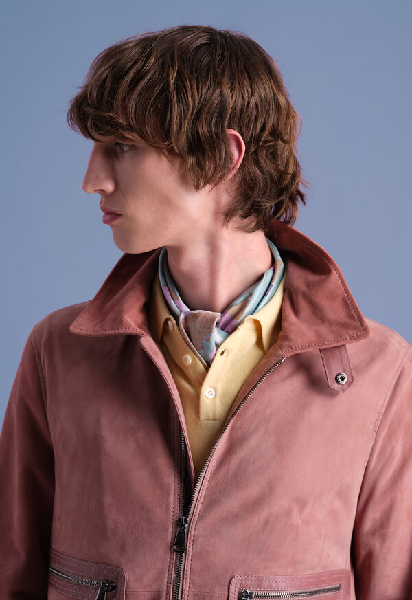 Paul Stuart Suede Zip Jacket With Leather Trim