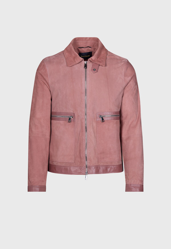 paul stuart Suede Zip Jacket with Leather Trim