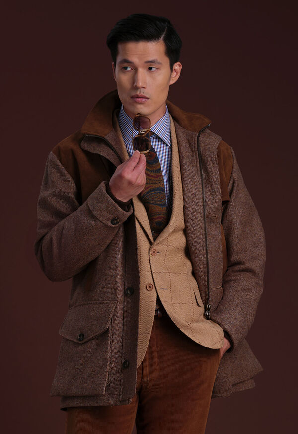 Paul Stuart Tweed Hunting Jacket With Suede Trim